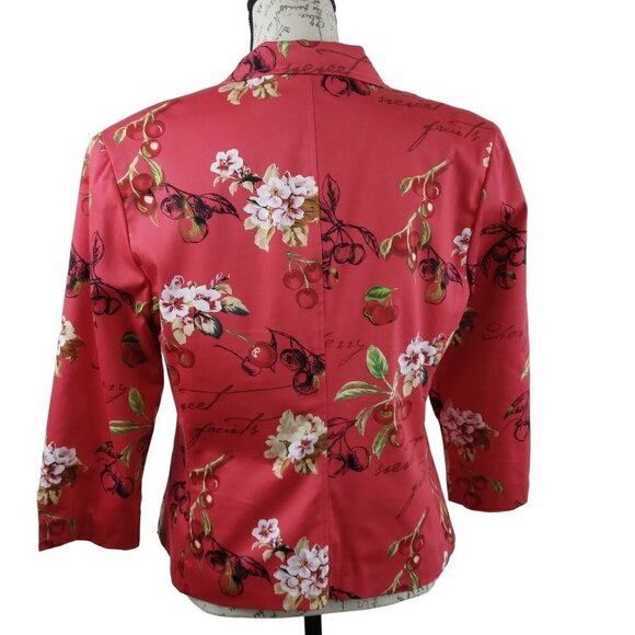 Nancy Bolen City Girl | Red Cherry Print Beaded Blazer Jacket | Size 8 - Picture 6 of 10